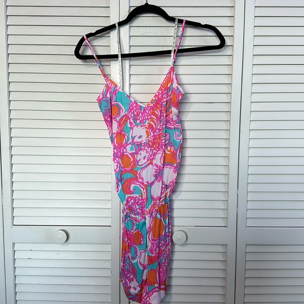 NWT Lily Pulitzer Deanna romper shorely Blue feeling tanked S